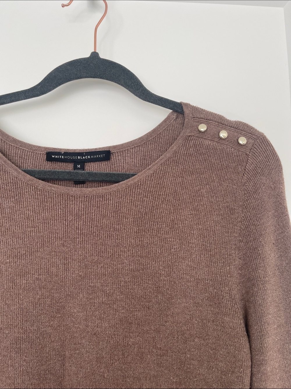 White House Black Market Women's Crewneck Button-Shoulder Sweater